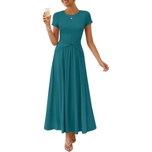 image:imageZESICA Womens Summer Short Sleeve Twist Front Maxi DressesTeal