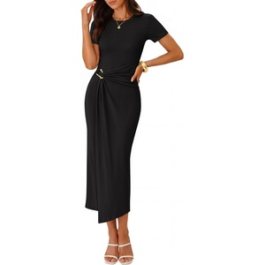 image:imageZESICA Womens Summer Short Sleeve Wrap Cocktail Midi DressBlack