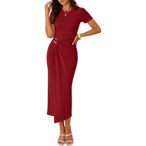 image:imageZESICA Womens Summer Short Sleeve Wrap Cocktail Midi DressRed