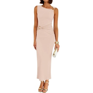image:imageZESICA Womens Summer Sleeveless Bodycon Ruched Maxi DressApricot