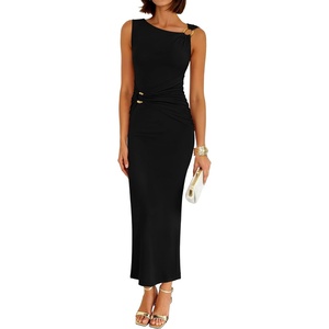image:imageZESICA Womens Summer Sleeveless Bodycon Ruched Maxi DressBlack