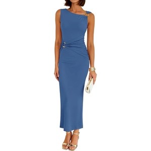 image:imageZESICA Womens Summer Sleeveless Bodycon Ruched Maxi DressDustyblue