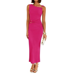 image:imageZESICA Womens Summer Sleeveless Bodycon Ruched Maxi DressRose