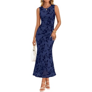 image:imageZESICA Womens Summer Sleeveless Floral Bodycon Wedding Guest DressesNavy