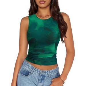 image:imageZESICA Womens Summer Sleeveless Floral Mesh Y2K Going Out Tank TopsGreen