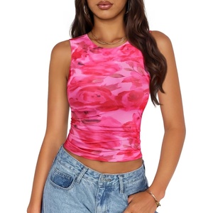 image:imageZESICA Womens Summer Sleeveless Floral Mesh Y2K Going Out Tank TopsRose