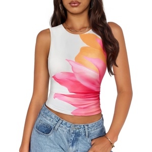 image:imageZESICA Womens Summer Sleeveless Floral Mesh Y2K Going Out Tank TopsWhite