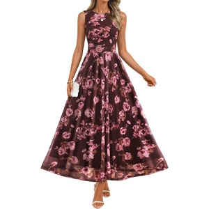 image:imageZESICA Womens Summer Sleeveless Floral Wedding Guest Maxi DressBrown