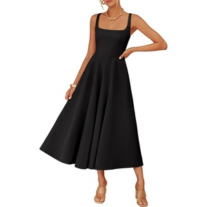 image:imageZESICA Womens Summer Sleeveless Square Neck A Line Midi DressBlack