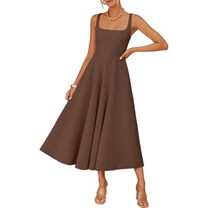 image:imageZESICA Womens Summer Sleeveless Square Neck A Line Midi DressBrown
