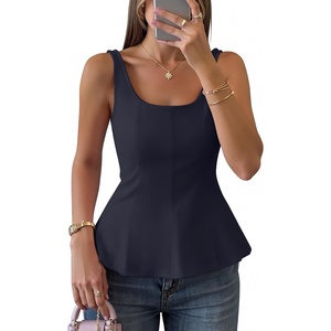 image:imageZESICA Womens Summer Sleeveless Vest Top Trendy Peplum TopsNavy