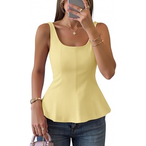 image:imageZESICA Womens Summer Sleeveless Vest Top Trendy Peplum TopsYellow