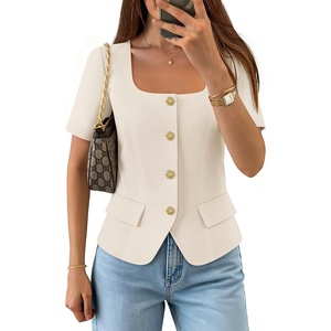 image:imageZESICA Womens Summer Vest Top Short Sleeve Blouse Suit Blazer Work OutfitsApricot