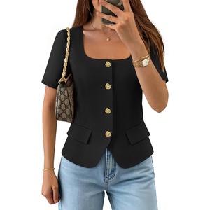 image:imageZESICA Womens Summer Vest Top Short Sleeve Blouse Suit Blazer Work OutfitsBlack
