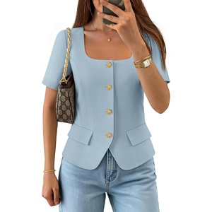image:imageZESICA Womens Summer Vest Top Short Sleeve Blouse Suit Blazer Work OutfitsLight Blue