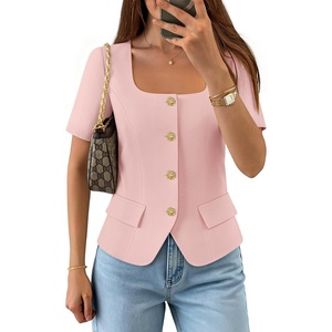 image:imageZESICA Womens Summer Vest Top Short Sleeve Blouse Suit Blazer Work OutfitsLight Pink