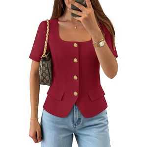 image:imageZESICA Womens Summer Vest Top Short Sleeve Blouse Suit Blazer Work OutfitsWine Red