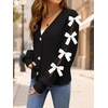 image:imageZESICA Fall Bow Cardigans for Women Trendy 2026 Casual Long Sleeve Button V Neck Knit Sweater Outerwear CoatsBlack