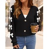 image:imageZESICA Fall Bow Cardigans for Women Trendy 2026 Casual Long Sleeve Button V Neck Knit Sweater Outerwear CoatsBlack