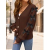 image:imageZESICA Fall Bow Cardigans for Women Trendy 2026 Casual Long Sleeve Button V Neck Knit Sweater Outerwear CoatsBrown