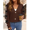 image:imageZESICA Fall Bow Cardigans for Women Trendy 2026 Casual Long Sleeve Button V Neck Knit Sweater Outerwear CoatsBrown