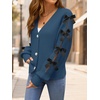 image:imageZESICA Fall Bow Cardigans for Women Trendy 2026 Casual Long Sleeve Button V Neck Knit Sweater Outerwear CoatsDarkblue