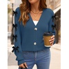 image:imageZESICA Fall Bow Cardigans for Women Trendy 2026 Casual Long Sleeve Button V Neck Knit Sweater Outerwear CoatsDarkblue