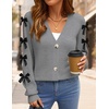 image:imageZESICA Fall Bow Cardigans for Women Trendy 2026 Casual Long Sleeve Button V Neck Knit Sweater Outerwear CoatsGray