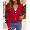 image:imageZESICA Fall Bow Cardigans for Women Trendy 2026 Casual Long Sleeve Button V Neck Knit Sweater Outerwear CoatsRed