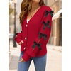image:imageZESICA Fall Bow Cardigans for Women Trendy 2026 Casual Long Sleeve Button V Neck Knit Sweater Outerwear CoatsRed