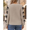 image:imageZESICA Fall Bow Cardigans for Women Trendy 2026 Casual Long Sleeve Button V Neck Knit Sweater Outerwear CoatsSand