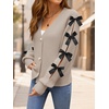 image:imageZESICA Fall Bow Cardigans for Women Trendy 2026 Casual Long Sleeve Button V Neck Knit Sweater Outerwear CoatsSand