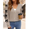 image:imageZESICA Fall Bow Cardigans for Women Trendy 2026 Casual Long Sleeve Button V Neck Knit Sweater Outerwear CoatsSand