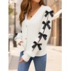 image:imageZESICA Fall Bow Cardigans for Women Trendy 2026 Casual Long Sleeve Button V Neck Knit Sweater Outerwear CoatsWhite