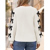 image:imageZESICA Fall Bow Cardigans for Women Trendy 2026 Casual Long Sleeve Button V Neck Knit Sweater Outerwear CoatsWhite