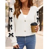 image:imageZESICA Fall Bow Cardigans for Women Trendy 2026 Casual Long Sleeve Button V Neck Knit Sweater Outerwear CoatsWhite