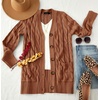 image:imageZESICA Long Sleeve Button Down Open Front Cable Knit Cardigan SweatersBrown