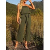 image:imageZESICA Women Casual Off Shoulder Strapless Belted Wide Leg Jumpsuit RomperArmy Green