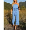 image:imageZESICA Women Casual Off Shoulder Strapless Belted Wide Leg Jumpsuit RomperBlue