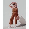 image:imageZESICA Women Casual Off Shoulder Strapless Belted Wide Leg Jumpsuit RomperCaramel