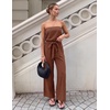 image:imageZESICA Women Casual Off Shoulder Strapless Belted Wide Leg Jumpsuit RomperCaramel