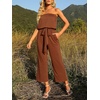 image:imageZESICA Women Casual Off Shoulder Strapless Belted Wide Leg Jumpsuit RomperCaramel