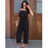 image:imageZESICA Women Casual Off Shoulder Strapless Belted Wide Leg Jumpsuit RomperDarkblack