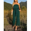 image:imageZESICA Women Casual Off Shoulder Strapless Belted Wide Leg Jumpsuit RomperDarkgreen