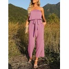 image:imageZESICA Women Casual Off Shoulder Strapless Belted Wide Leg Jumpsuit RomperDustypink