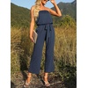 image:imageZESICA Women Casual Off Shoulder Strapless Belted Wide Leg Jumpsuit RomperNavyblue