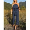 image:imageZESICA Women Casual Off Shoulder Strapless Belted Wide Leg Jumpsuit RomperNavyblue