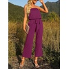 image:imageZESICA Women Casual Off Shoulder Strapless Belted Wide Leg Jumpsuit RomperPlum