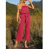 image:imageZESICA Women Casual Off Shoulder Strapless Belted Wide Leg Jumpsuit RomperTeaberry