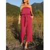 image:imageZESICA Women Casual Off Shoulder Strapless Belted Wide Leg Jumpsuit RomperTeaberry